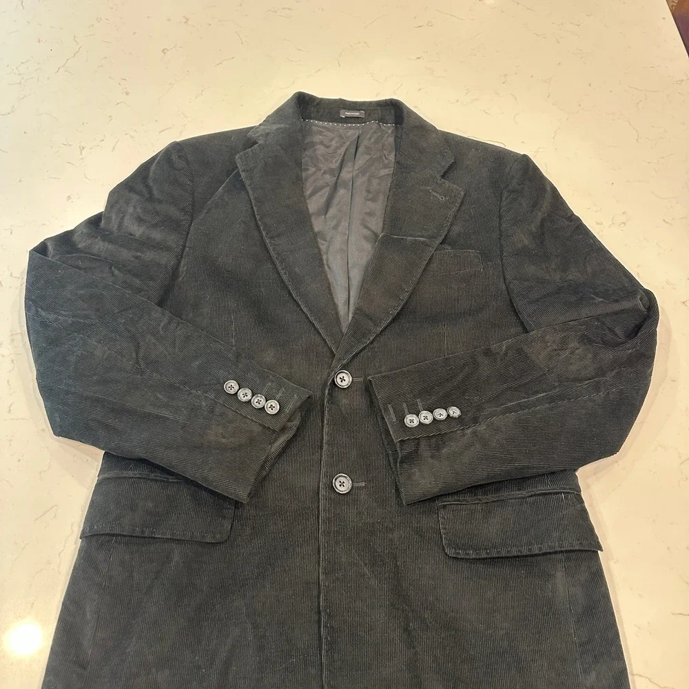 Express Design Studio Mens Black Corduroy Blazer 2 Button Sport Coat 38R